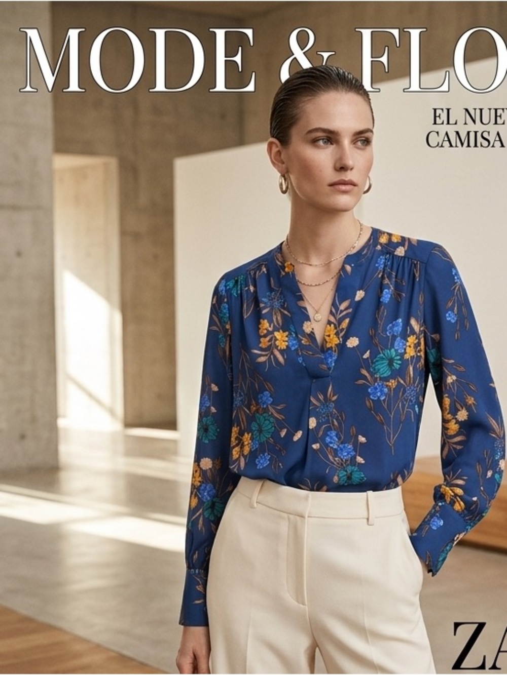 Calvin Klein Navy Blue Floral V-Neck Top